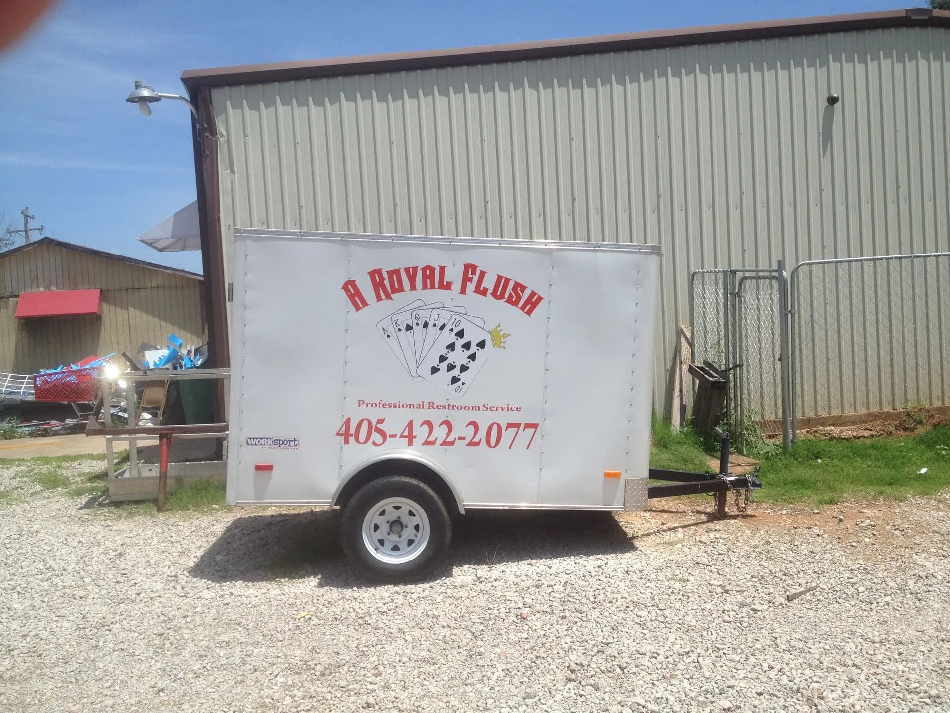 A Royal Flush branded cargo trailer